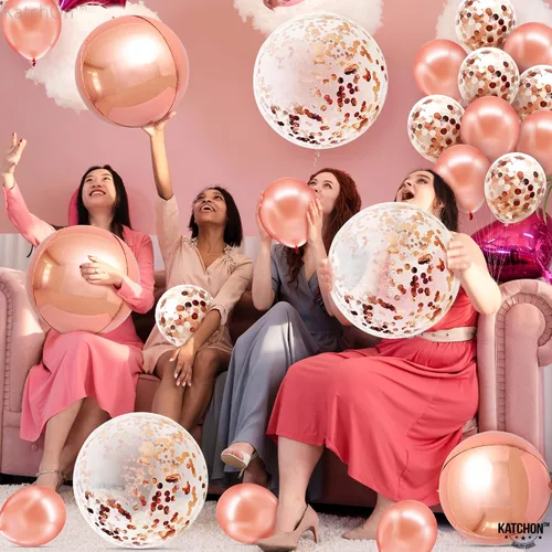 Miniatura 9 de KatchOn, Globos de oro rosa de 36 pulgadas con confeti, paquete de 21 Globos enormes para el día de la madre para decoraciones de fiesta de dulces