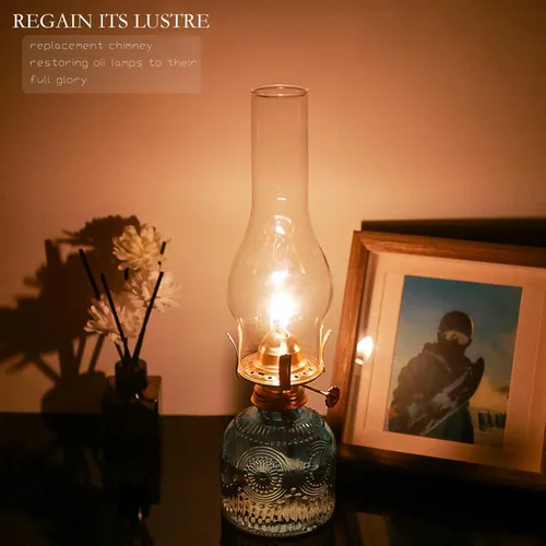 Miniatura 5 de Lámpara de aceite pequeña para chimenea, base de 2 1/8 pulgadas por 7 1/8 pulgadas de altura, pantalla de lámpara de queroseno, lámpara de huracán