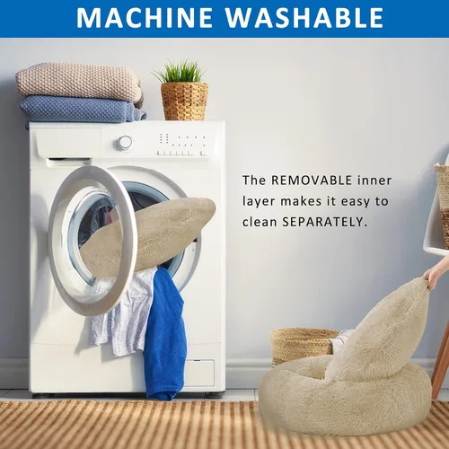 Miniatura 5 de ANWA - Cama redonda para perro mediano, lavable, cama tipo dona para perro grande, cómoda, acogedora y relajante Beige