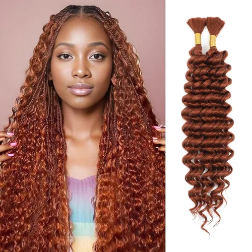 Miniatura 51 de Mezcla de cabello humano trenzado sintético bohemio para trenzar, 16 pulgadas de onda profunda a granel para trenzas bohemias, 2 piezas de cabello 1b