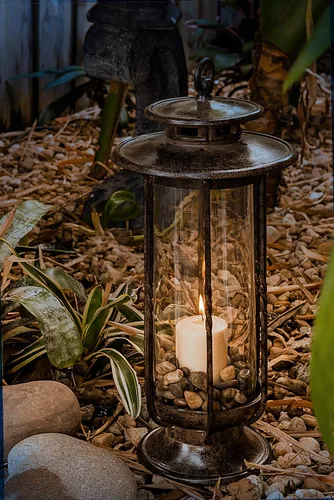 Miniatura 6 de H Potter – Linterna Huracán, Hierro, Marrón Charcoal, S, 0 volts Farol de vela para interiores y exteriores, patio, porche, jardín y decoración