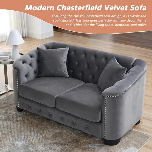 Miniatura 4 de mikibama Juego de sofá de terciopelo Chesterfield de lujo de 2 piezas para sala de estar, muebles de decoración moderna, sofá seccional, sofá de 3