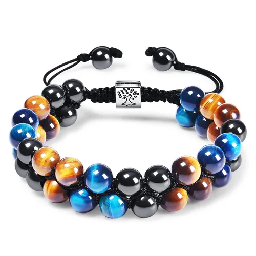 Miniatura 29 de DHQH Triple Protection Bracelet 8/10MM Hematite Black Agate Tigers Eye Stone Bracelet Crystal Jewelry Healing Bead Bracelets for Men Bring Luck