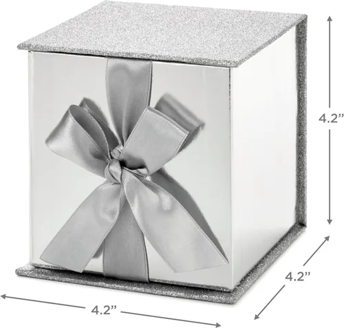 Miniatura 7 de Hallmark Caja de regalo pequeña con lazo y relleno de papel triturado (caja de regalo Silver Signature de 4 pulgadas con purpurina) para bodas