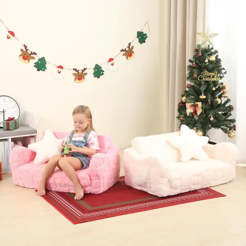 Miniatura 7 de MOMCAYWEX Sofá para bebé, 2 en 1, sofá suave para niños plegable con almohada de estrellas, sofá plegable para convertir en sofá cama, extra ancho