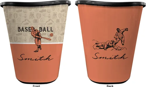 Miniatura 2 de YouCustomizeIt Cesta de basura de béisbol retro personalizada - doble cara (negro)