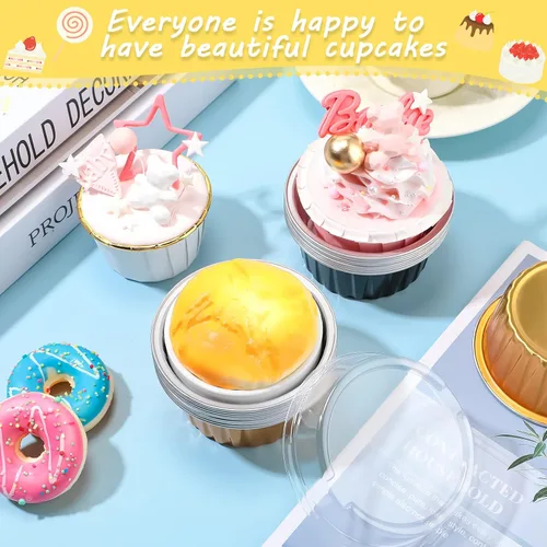 Miniatura 4 de 200 tazas de papel de aluminio para hornear cupcakes de 4.2 onzas, moldes desechables para cupcakes, moldes de postre con tapas, mini recipientes