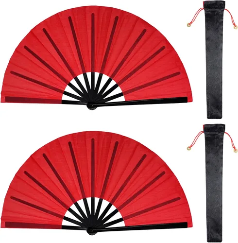 Miniatura 8 de Nydotd Paquete de 2 ventiladores plegables de mano grandes para fanáticos rave, tela de nailon plegable con funda de soporte para hombres y mujeres