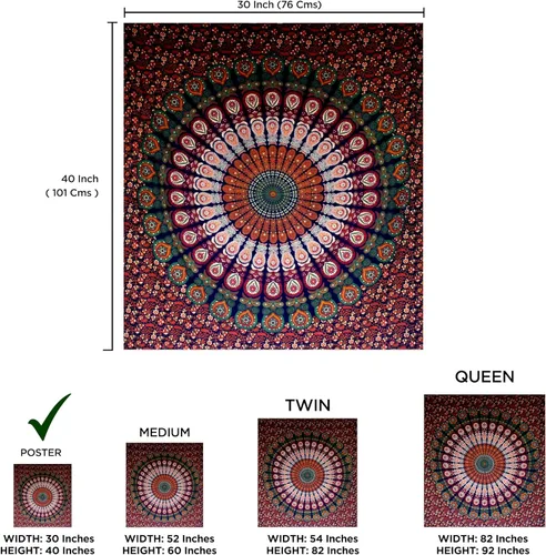 Miniatura 3 de raajsee - Tapiz azul y naranja con mandala - Mejor colgante de pared con mandala - Tapiz para la cama para dormitorio estético - Tamaño póster