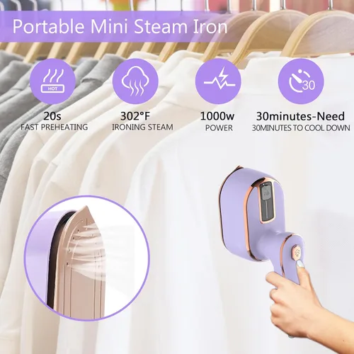 Miniatura 5 de Vaporizador portátil de mano para ropa, planchado y vapor 2 en 1, giratorio de 180°, multidireccional, mini vaporizador de viaje, adecuado para ropa