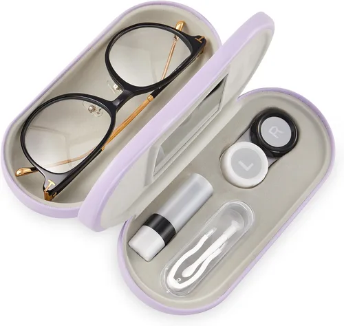 Miniatura 16 de Muf - Estuche portátil 2 en 1 para lentes y lentes de contacto, diseño de doble uso, a prueba de fugas, pinzas y botella con solución incluidas