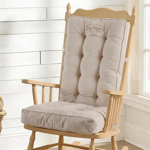 Big Hippo Juego de cojines para silla mecedora con lazos, respaldo grueso copetudo y almohadillas de asiento para deslizador de madera y guardería,