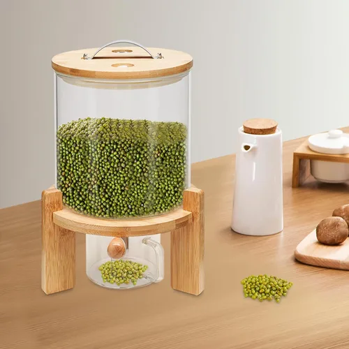 Miniatura 8 de AngelcityCC Recipiente de harina y cereales, dispensador de arroz de vidrio de 5 litros para organización de cocina y despensa, con tapa hermética