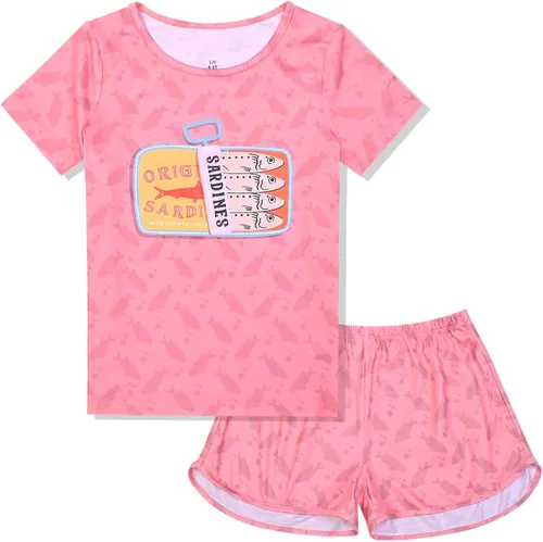 Jxstar Pijamas clásicas de manga corta para niñas, conjuntos de pijama de verano de dos piezas, 3-13 años