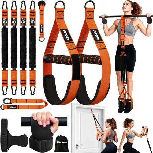Miniatura 9 de Bandas de asistencia para dominadas para mujeres, bandas de resistencia resistentes con asas, banda de ejercicio con anclaje de puerta, juego