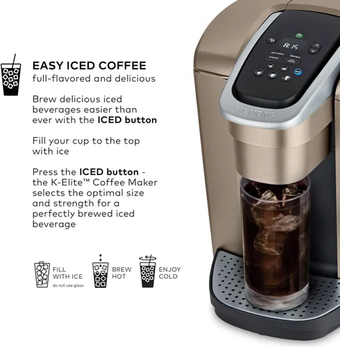 Miniatura 3 de Keurig K-Elite - Cafetera de cápsulas K-Cup de una sola porción, con control de fuerza y temperatura, capacidad de café helado, tamaño de Oro
