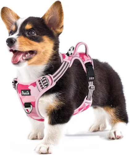 Miniatura 30 de SlowTon Arnés para perro sin tirones, arnés resistente sin estrangulamiento para mascotas, con 2 clips para la correa y mango vertical de fácil