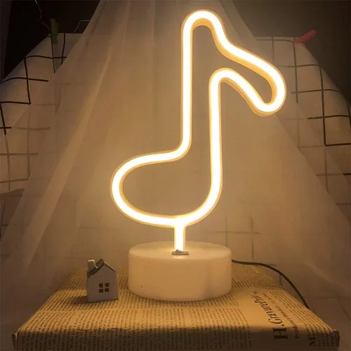 Miniatura 8 de Cartel de neón LED para interior, luz nocturna con base de soporte, funciona con batería/USB, luz decorativa de neón notas musicales