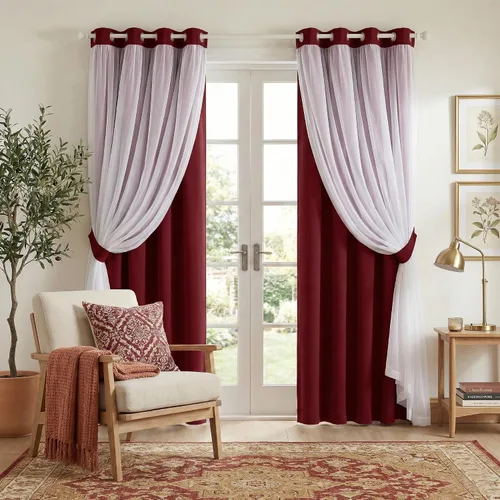 Miniatura 49 de PONY DANCE Cortinas Opacas con Superposición de Gasa, Cortinas de Doble Capa con Aislamiento Térmico Mix & Match para Oscurecer Habitaciones
