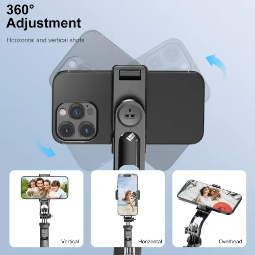 Miniatura 5 de Trípode con palo selfie de 67 pulgadas para iPhone con control remoto, soporte para teléfono y tornillo de 1/4 de pulgada, trípode extensible