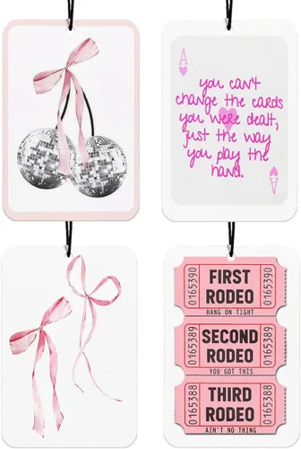 Miniatura 29 de Black Bows - Ambientador occidental para automóvil, 4 piezas, Let's Go Girls Cowgirls Western accesorios para colgar para automóvil, decoración