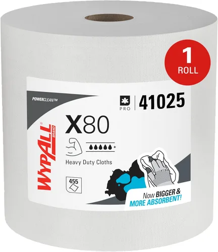 Miniatura 13 de WypAll PowerClean X80 Paños de Limpieza de Uso Pesado (41043), Jumbo, Toallas de Uso Extendido, Azul (1 Rollo de 455 Hojas, Total de 455 Hojas)