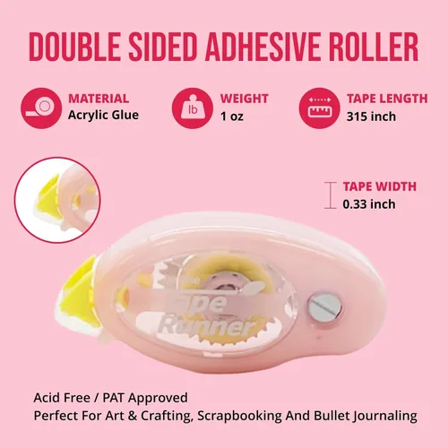 Miniatura 2 de Tape Runner - Cinta adhesiva de doble cara con rodillo dispensador incluido - Sin ácidos, pegajosa, clara y transparente - Ideal para álbumes