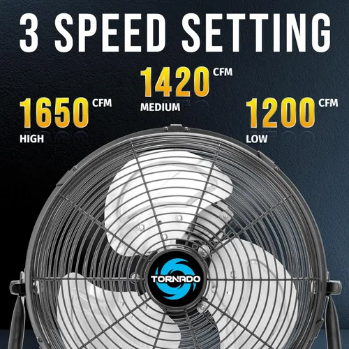 Miniatura 3 de Tornado Ventilador de piso de alta velocidad de 12 pulgadas, ventilador de piso industrial potente de 3 velocidades, ventilador de metal