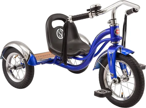 Schwinn Triciclo Roadster, bicicleta de rueda delantera de 12 pulgadas para niños de 2 a 4 años, centro de gravedad bajo, marco de acero retro, Azul