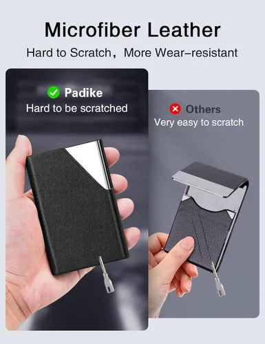 Miniatura 3 de Padike Tarjetero, Estuche Tarjetero de Cuero Mejorado de Bolsillo para Hombres o Mujeres, Soporte Delgado de Metal para Tarjetas de Nombre