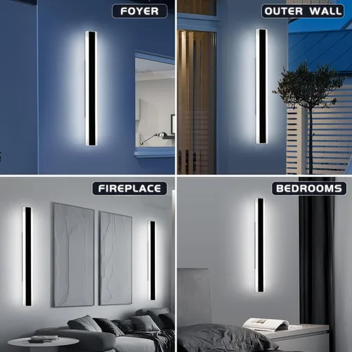 Miniatura 100 de Luz de pared exterior moderna de 47 pulgadas, accesorios de iluminación exterior de acrílico negro de 3000K, montaje en pared, luces de porche