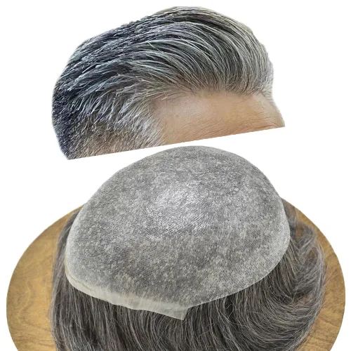 Miniatura 76 de Tupé para hombre, extensiones de cabello humano Remy para hombre, piel fina, 0.002 in, sistema de reemplazo de cabello con bucle en V para hombres