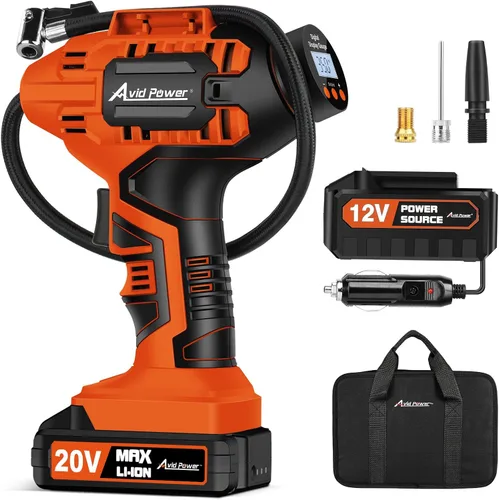 Miniatura 10 de Avid Power Compresor de aire inalámbrico para inflador de neumáticos, bomba de neumáticos de automóvil de 20 V con adaptador de 12 V CC, compresor