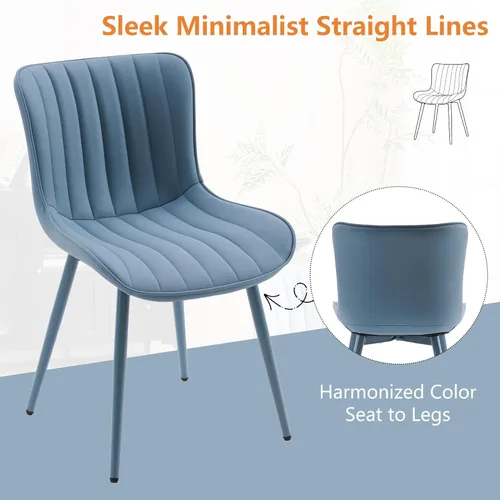 Miniatura 9 de YOUNUOKE Mid-Century - Juego de 2 sillas de comedor modernas tapizadas de piel sintética azul con patas de metal azul, silla decorativa sin brazos