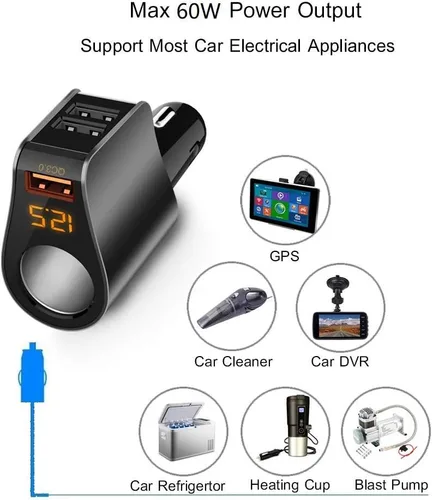 Miniatura 4 de LIHAN Cargador de coche con 3 USB, salida QC3.0, adaptador para encendedor de cigarrillos, enchufe de salida de 12 V/24 V, medidor de voltaje