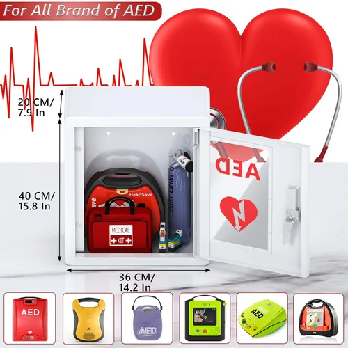 Miniatura 3 de NLShan Soporte de pared AED para gabinete: caja de almacenamiento de acero para desfibrilador con ventana transparente de PVC y asa