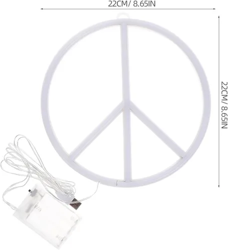 Miniatura 2 de OSALADI Luz de neón con señal de paz de 8.66 pulgadas, funciona con pilas, funciona con USB, lámpara de noche para dormitorio, fiesta, decoración