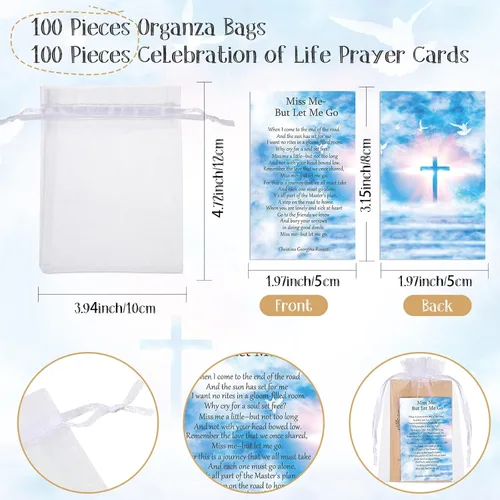Miniatura 3 de Fumete Juego de 300 recuerdos funerarios, 100 sobres autoadhesivos de papel de estraza de estraza, 100 tarjetas de oración fúnebre, 100 bolsas