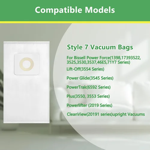 Miniatura 2 de Paquete de 9 bolsas de vacío estilo 7 compatibles con aspiradoras Bissell PowerForce 1739 3522 3525 71Y7 3554 3545 6592 3550 3553 Series, repuesto #