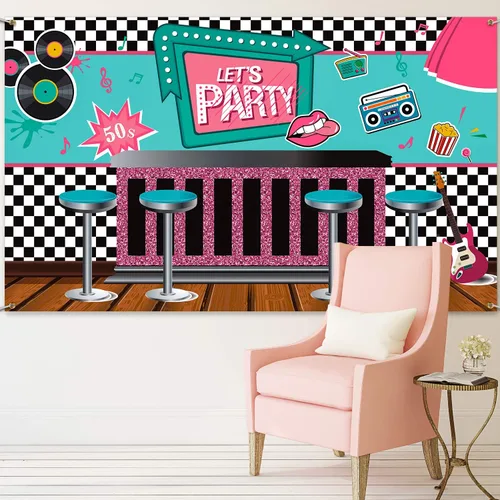 Miniatura 6 de Boao Decoraciones de fiesta de los años 50, pancarta de Rock and Roll de los años 50, telón de fondo mecedor de los años 50, pancarta retro