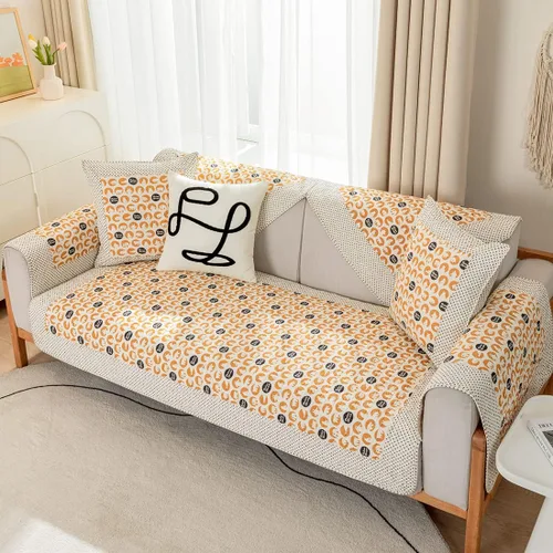 Miniatura 4 de vctops Funda de sofá de algodón suave con diseño de retazos, estilo granja, antideslizante, acolchada, para sala de estar, lavable, protector