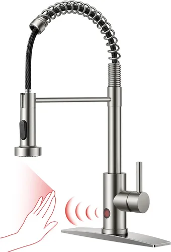 Miniatura 28 de FORIOUS Grifo de cocina con rociador extraíble, grifo de fregadero clásico de resorte extraíble de acero inoxidable comercial de una sola manija