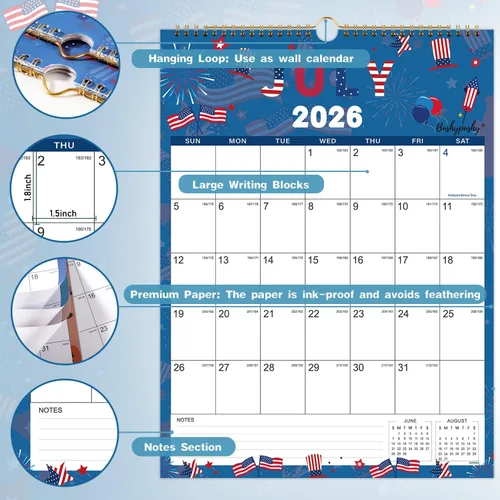 Miniatura 3 de Calendario 2026-2027 – Calendario de pared 2026-2027, julio 2026 – diciembre 2027, calendario de pared de 18 meses, 11.4 x 14.6 pulgadas, lazo
