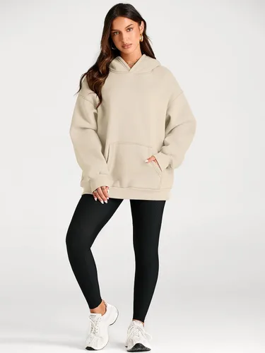 Miniatura 136 de Trendy Queen - Sudaderas extragrandes con capucha para mujer, suéteres de manga larga, sin botones, de vellón, de otoño, ropa de invierno