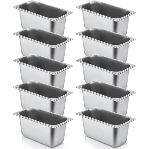 Miniatura 8 de Thenshop Paquete de 10 bandejas de acero inoxidable para calentar alimentos, sartenes de hotel para catering, bufé, restaurante, sartén de metal