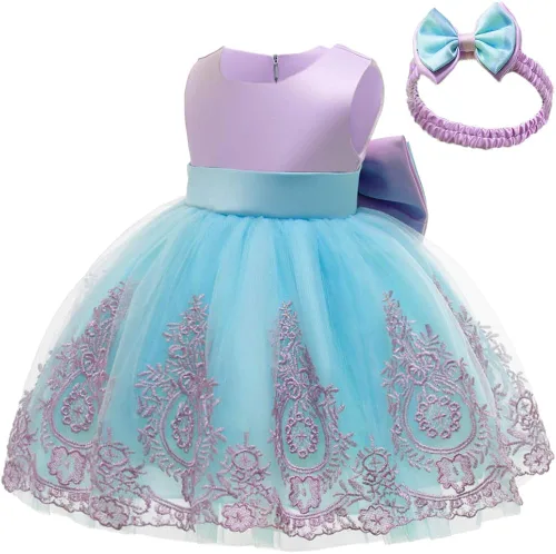 Miniatura 3 de CMMCHAAH - Vestidos de fiesta y concurso, con encaje y bordado, con lazo, tutú y diadema, para bebés y niñas, tallas 0-6T
