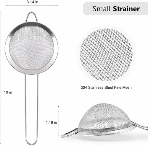 Miniatura 2 de D Colador de malla fina, tamiz de acero inoxidable con asa, colador de metal pequeño para té suelto, jugo, bebida, hierbas, mini tamiz para harina