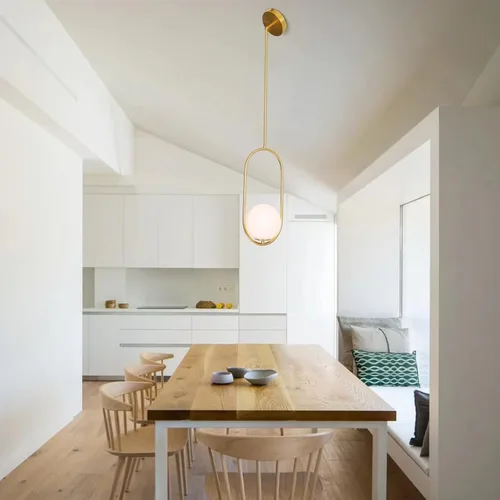 Miniatura 5 de SeeU Iluminación colgante moderna dorada con globo, lámpara colgante de un foco estilo siglo medio, lámpara colgante de longitud ajustable