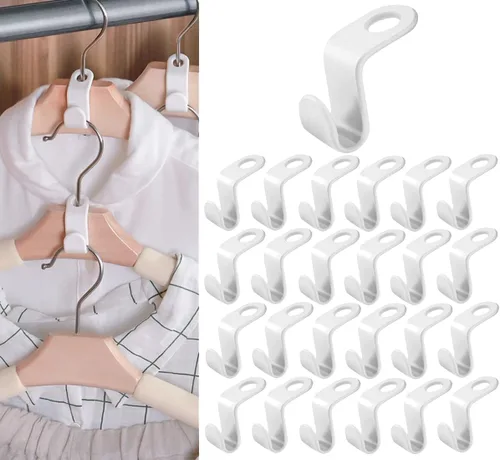 50 ganchos para colgar ropa, ganchos en cascada, clips extensores de plástico multifuncionales resistentes para ahorrar espacio, color blanco 50