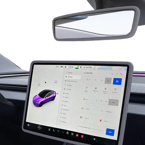 Miniatura 16 de 2 piezas marcos protectores de silicona para pantalla y espejo retrovisor para Tesla Model 3 2017-2023 y Model Y 2019-Feb.2025. (Blanco)